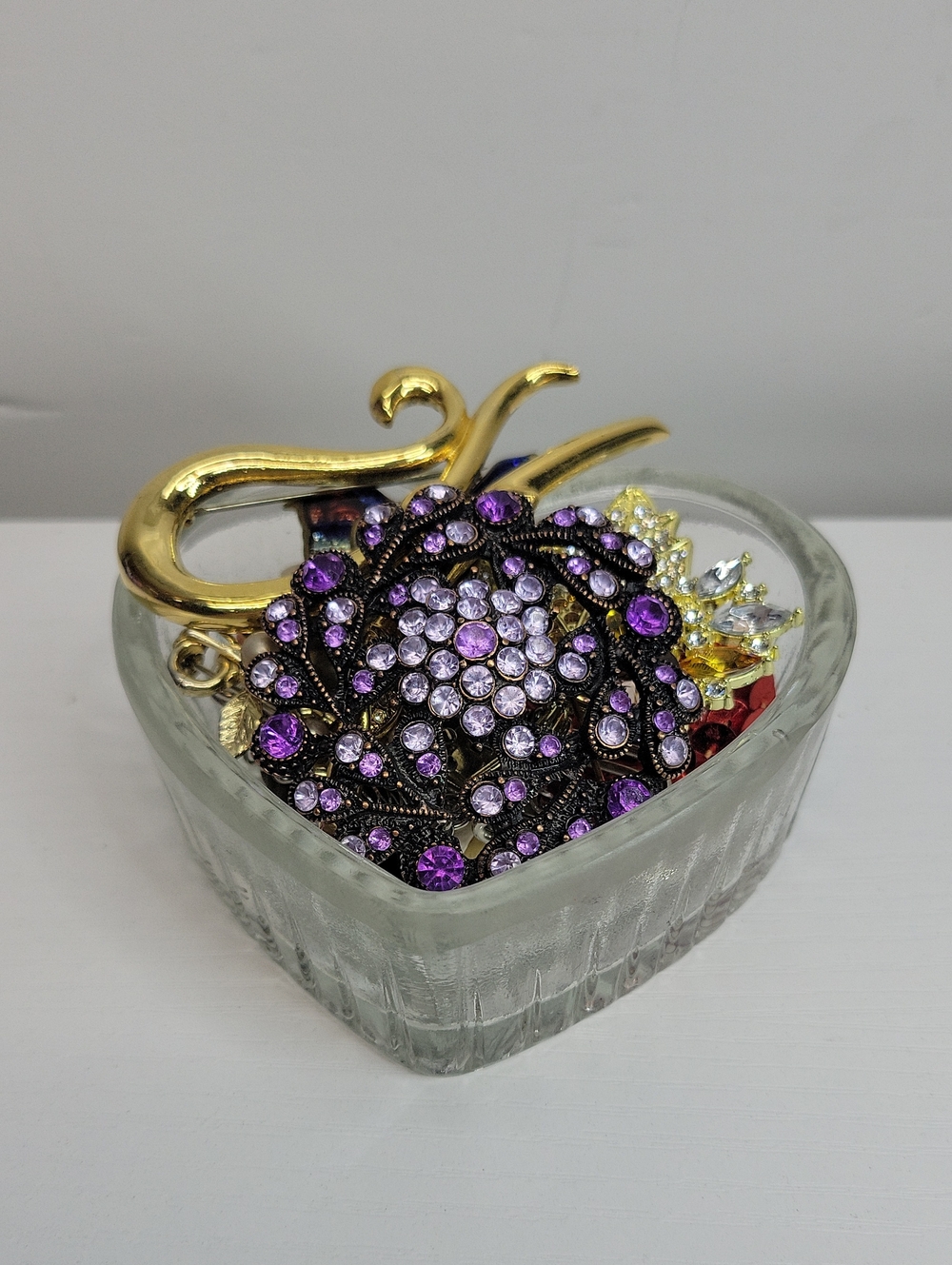 Glass Heart Filled With Brooches